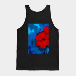 Red Flowers On Blue Tank Top